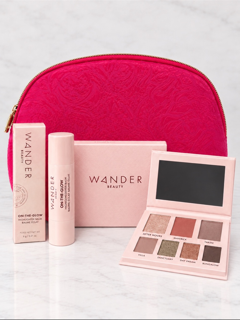 🆕 3 Piece Beauty Bundle-Face & Eyeshadow Palette, Blush & Highlighter Stick, Bag